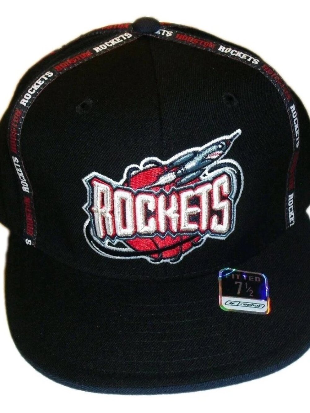 Houston Rockets Mens Reebok Black Color Fitted hat Cap sz. 7 1/2 New Nba